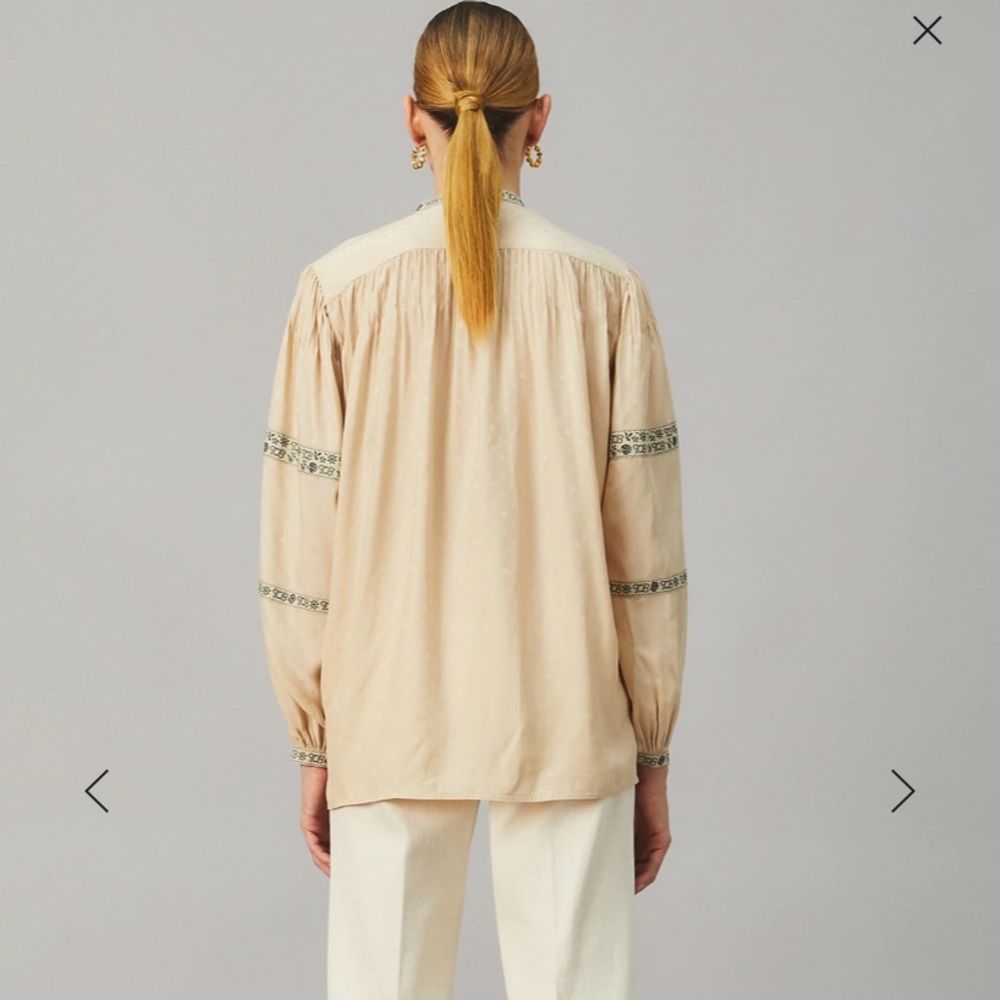 $222 Sale - NWT Tory Burch Silk Jacquard Ribbon Blouse size 4 $498 - Picture 5 of 6